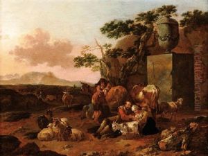 Bergers Et Troupeau Dans Un Paysage