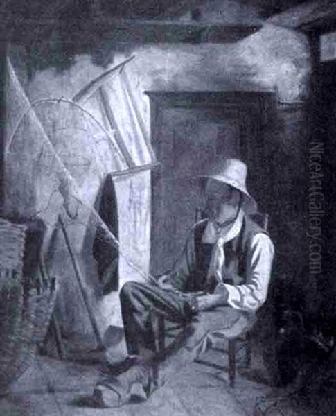 Man Mending A Fishing Net - view 1