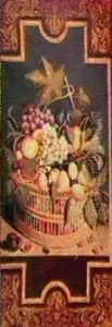 Corbeille De Fruits Et Insectes Sur Un Entablement Dans Un  Encadrement D'entrelacs Peints A L'or by Daniel Soreau