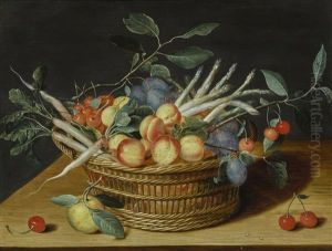 Still Life With Fruits And Vegetables In A Basket by Isaac Soreau
