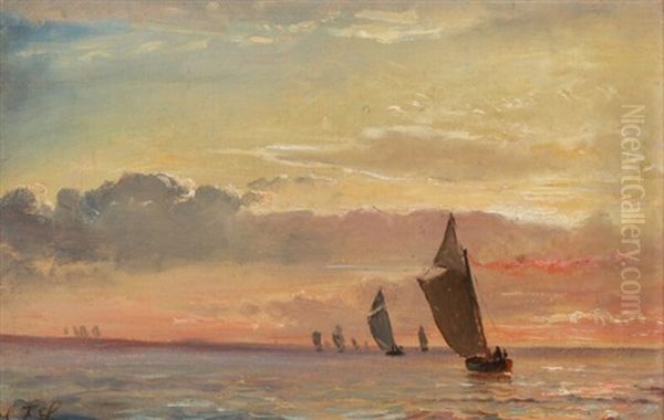 Seascape With Sailing Ships At Evening Time - view 1