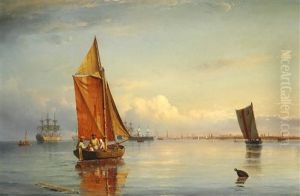 View Of The Port Of Copenhagen With Numerous Ships And A Pilot Boat by Carl Fredrick Sorensen