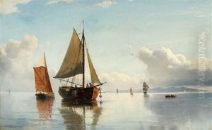 Seascape With Sailing Boats, Kullen In The Background by Carl Fredrick Sorensen