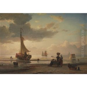 Fisherfolk Along The Shore At Dawn
