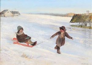 Tobogganing On The Countryside by Eiler (Carl) Sorensen