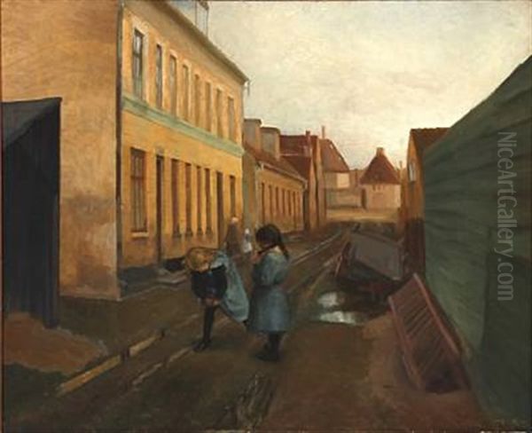 Street Scene With Children Playing - view 1