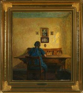 Interior With A Girl Seated At A Table Interior With A Girl Seated At A Table