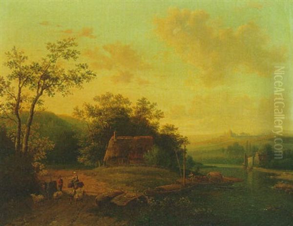 A River Landscape With Peasants On A Sandy Track - view 1
