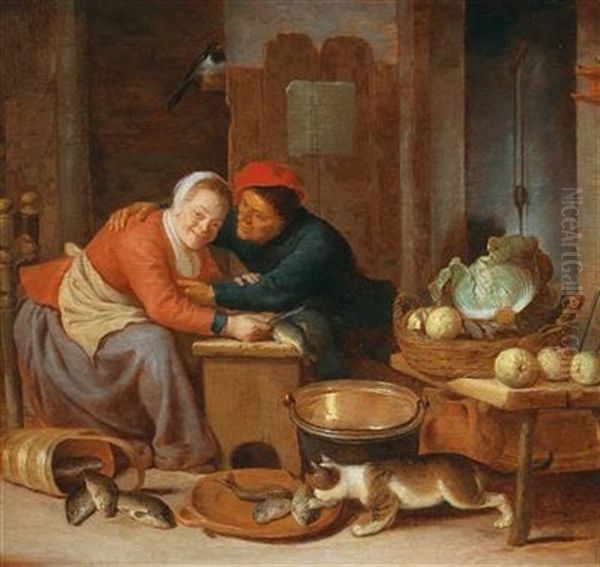 A Peasant Couple Cleaning Fish - view 1
