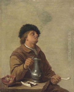 A Man Seated At A Table, Smoking A Pipe And Drinking From A Stein by Hendrick Martensz Sorgh