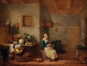 A Kitchen Interior With Two Maids by Hendrick Martensz Sorgh