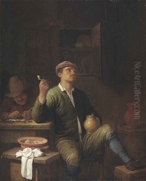 A Man Smoking And Drinking In A Tavern - view 1