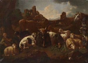 Two Southern Landscapes With Shepherds Andtheir Flocks by Domenico Brandi