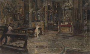 Interno Di Chiesa Con Figure In Preghiera