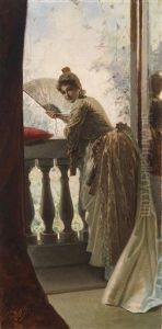 Dame Mit Facher Am Balkon Dame Mit Facher Am Balkon