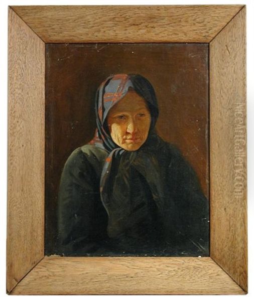 Portrait Of A Peasant Woman In A Checked Headscarf - view 1