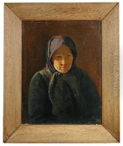 Portrait Of A Peasant Woman In A Checked Headscarf by Evgraf Semenovich Sorokin