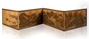 A Four Panel Folding Screen Depicting A Landscape by Chosui Soryo