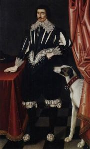 Portrait Of A Gentleman, (george Villiers, Duke Of Buckingham?), In A Black Slashed Doublet And Hose, With Lace Collar And Cuffs, His Right Hand Resting On A Table Portrait Of A Gentleman, (george Villiers, Duke Of Buckingham?), In A Black Slashed Doublet And Hose, With Lace Collar And Cuffs, His Right Hand Resting On A Table