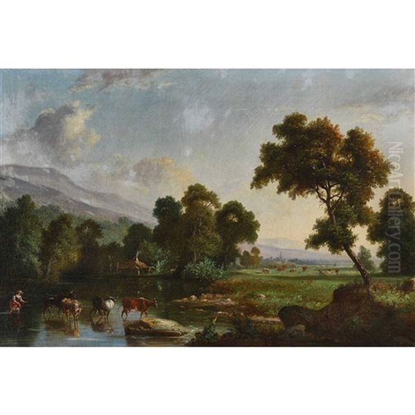 Flusslandschaft Mit Kuhherde Und Hirtin - view 1