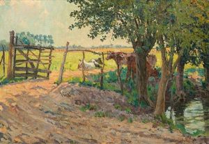 Vaches Au Pre Ensoleille by Octave Soudan