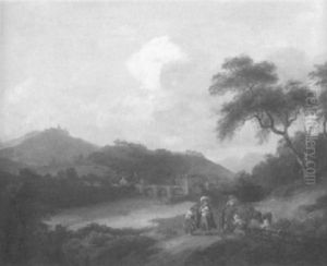 Fluslandschaft Mit Baueren Auf Einem Feldweg by Leon Soulie