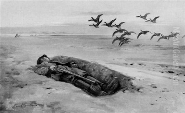 A Concealed Fowler Observing Brent Geese - view 1