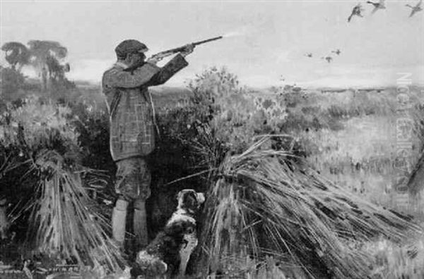 Duck-shooting Over A Field Of Stubble - view 1