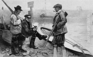 Sportsmen Conversing By A Wildfowler's Punt by Frank Southgate