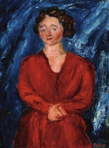 La Femme En Rouge Au Fond Bleu by Chaim Soutine