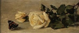 Bodegon De Rosas Y Mariposa", 1898 by Alfredo Souto Cuero