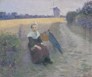 Jeune Fille Assise Pres D"un Champ De Ble by Alberto Carlos de Souza Pinto