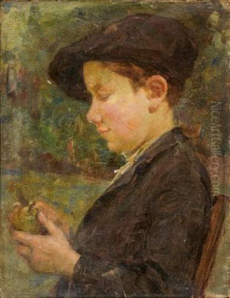Jeune Garcon Epluchant Une Pomme - view 1