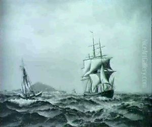 Marine Med Sejlskib, I Forgrunden Norsk Sejlskib by Theodor Sovig