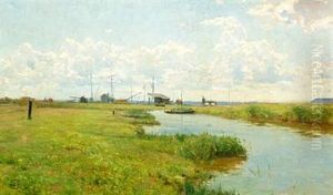 Landscape With A Stream And Ship's Masts In The Background, Summer