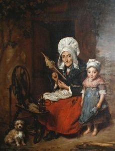 The Grandmother At Her Spinning Wheel by Elizabeth Emma Soyer