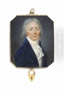 A Young Gentleman With Powdered Hair, In Blue Coat, Striped White Waistcoat And Knotted Cravat And A Lady With White Mob-cap (verso) by Jean Baptiste Soyer