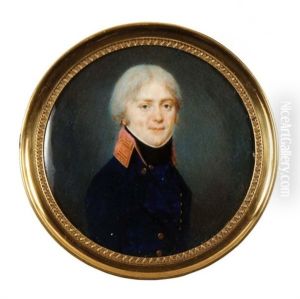 Portrait D'homme En Redingote Bleue A Haut-col Rouge Rebrode D'or
