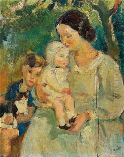 Die Kinder Des Kunstlers Mit Ihrem Kindermadchen - view 1