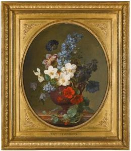 Still Life Of Roses, Hyacinth, Wallflower And Other Flowers In A Lapis Lazuli Vase; Still Life Of Narcissus, Hyacinth And Other Flowers In A Brown Porphyry Vase (pair)