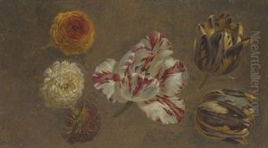 Tulips And Zinnea (study) by Gerard Van Spaendonck