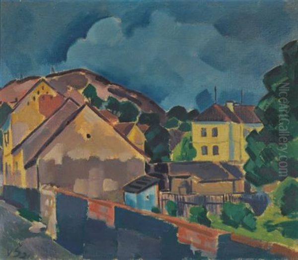Houses & Portrait Of A Man (a Double Sided Painting) - view 1