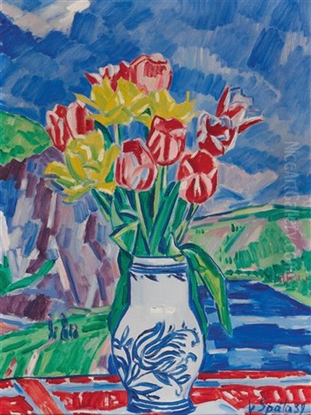 A Bouquet Of Tulips In A Landscape - view 1