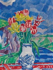 A Bouquet Of Tulips In A Landscape by Vaclav Spala