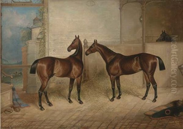 Bay Hunters In A Stable, Alerted By The Hunt - view 1