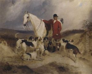 Dick Burton, Master Of The Tedworth Hunt, With His Hunter And Hounds, In An Extensive Landscape by Charles Bilger Spalding