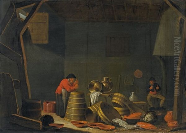 Interieur Eines Bauernhauses Mit Butternder Bauerin - view 1