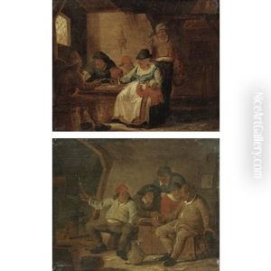 A Tavern Interior With Peasants Drinking (+ A Tavern Interior With Peasants Smoking Drinking And Playing Cards; Pair) by Jan Spanjaert