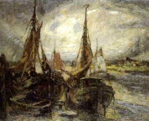 Gemeerde Boten Langs De Schelde