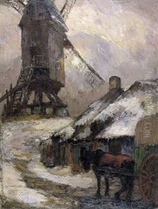 De Molen Van Baasrode Onder De Sneeuw by Leo Spanoghe